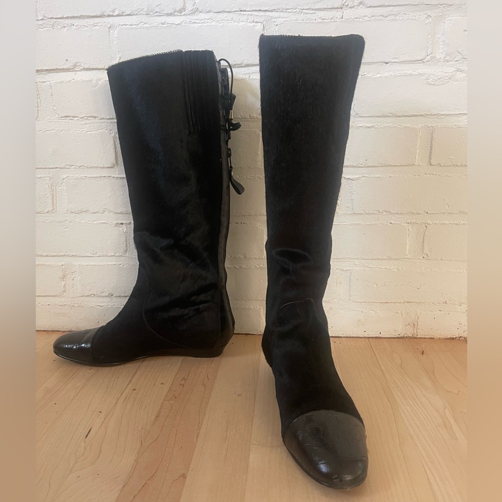 MIGLORINI knee high calf hair boot black